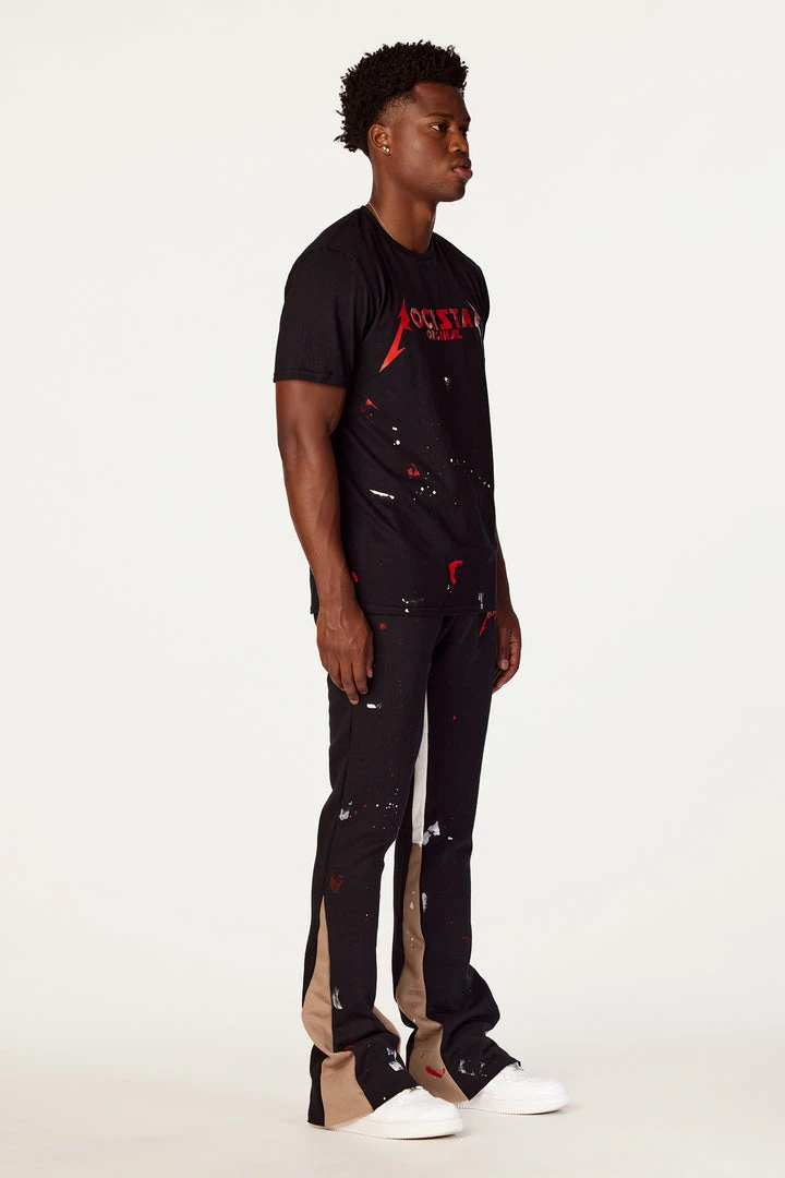 Hot Sale ❤️ MENS TRACK SETS SCOTTIE T-SHIRT/FLARE PANT SET-BLACK/RED ⭐ 4 MENS TRACK SETS SCOTTIE T-SHIRT/FLARE PANT SET-BLACK/RED
