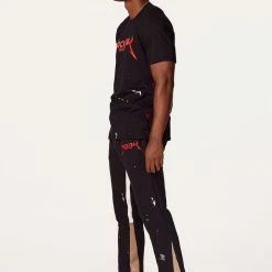Hot Sale ❤️ MENS TRACK SETS SCOTTIE T-SHIRT/FLARE PANT SET-BLACK/RED ⭐ 10 MENS TRACK SETS SCOTTIE T-SHIRT/FLARE PANT SET-BLACK/RED