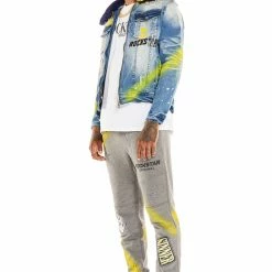 MENS TRACK SETS CARMELO DENIM JACKET/TRACKPANT SET-NAVY/YELLOW