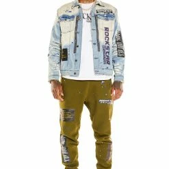 MENS TRACK SETS DOUG DENIM JACKET/TRACKPANT SET-OLIVE