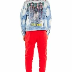 MENS TRACK SETS TOBI DENIM JACKET/TRACKPANT SET-RED