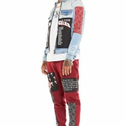 MENS TRACK SETS MINO DENIM JACKET/TRACKPANT SET-BURGUNDY