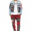 MENS TRACK SETS MINO DENIM JACKET/TRACKPANT SET-BURGUNDY