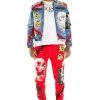 MENS TRACK SETS NOMAR DENIM JACKET/TRACKPANT SET-RED