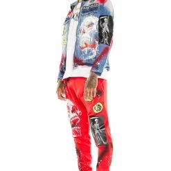 MENS TRACK SETS NOMAR DENIM JACKET/TRACKPANT SET-RED