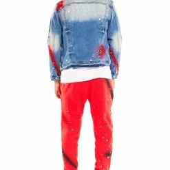 Flash Sale 🔥 MENS TRACK SETS NOMAR DENIM JACKET/TRACKPANT SET-RED 👏 9 MENS TRACK SETS NOMAR DENIM JACKET/TRACKPANT SET-RED