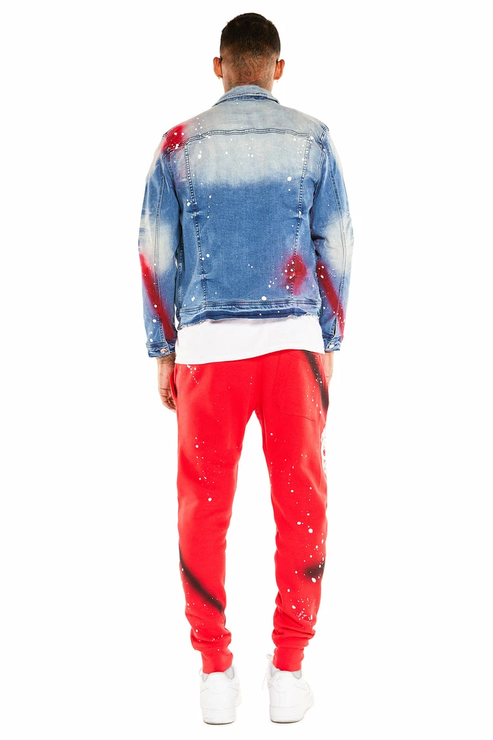 Flash Sale 🔥 MENS TRACK SETS NOMAR DENIM JACKET/TRACKPANT SET-RED 👏 3 MENS TRACK SETS NOMAR DENIM JACKET/TRACKPANT SET-RED