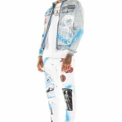 MENS TRACK SETS ROMAN DENIM JACKET/TRACKPANT SET-WHITE