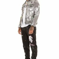 MENS TRACK SETS CERWIN DENIM JACKET/TRACKPANT SET-BLACK