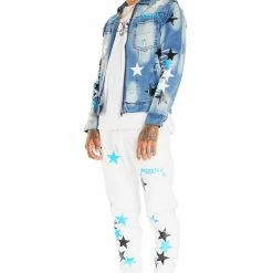 MENS TRACK SETS DOMINIC DENIM JACKET/TRACKPANT SET-WHITE/BLUE