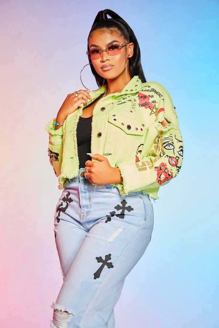 Coupon ⌛ WOMENS JACKETS SHILOH GRAFFITI JACKET-GREEN Best Seller 🎉 1 WOMENS JACKETS SHILOH GRAFFITI JACKET-GREEN Best Seller