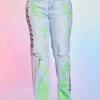 WOMENS JEANS KAZ DISTRESSED WIDE LEG JEAN-LIGHT WASH