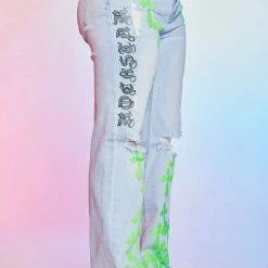 WOMENS JEANS KAZ DISTRESSED WIDE LEG JEAN-LIGHT WASH