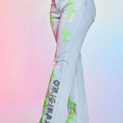 WOMENS JEANS KAZ DISTRESSED WIDE LEG JEAN-LIGHT WASH