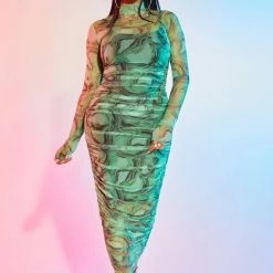 WOMENS DRESSES SALMA MIDI DRESS-GREEN MULTI Best Seller
