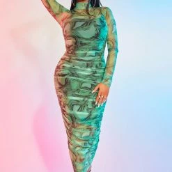 WOMENS DRESSES SALMA MIDI DRESS-GREEN MULTI Best Seller