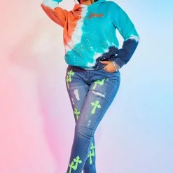 WOMENS HOODIES & SWEATSHIRTS AMINA TIE DYE HOODIE-BLUE/MULTI