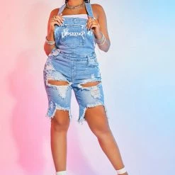 WOMENS ROMPERS & JUMPSUITS COVE SHORT OVERALL-LIGHT WASH Best Seller