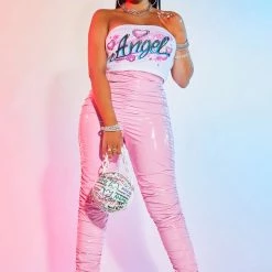 WOMENS PANTS KIMMY LATEX RUCHED PANT-PINK