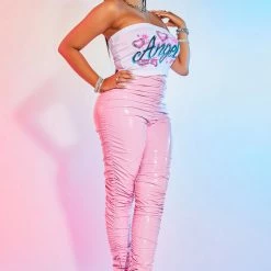 WOMENS PANTS KIMMY LATEX RUCHED PANT-PINK