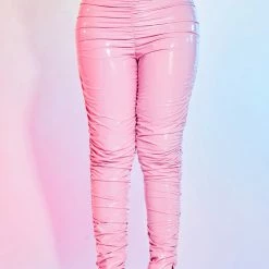 WOMENS PANTS KIMMY LATEX RUCHED PANT-PINK