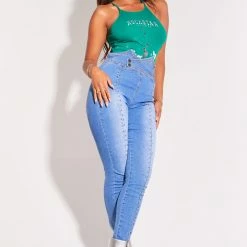 WOMENS JEANS TELL ME ABOUT IT STUD SKINNY JEAN-LIGHT WASH