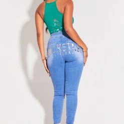 WOMENS JEANS TELL ME ABOUT IT STUD SKINNY JEAN-LIGHT WASH