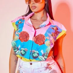 WOMENS TOPS CLOVE BUTTON UP BLOUSE-PINK Best Seller