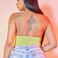 WOMENS TOPS ELEKTRA HALTER NECK BODYSUIT-NEON GREEN Best Seller