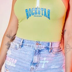 WOMENS TOPS ELEKTRA HALTER NECK BODYSUIT-NEON GREEN Best Seller