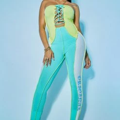 WOMENS ROMPERS & JUMPSUITS KENDALL LACE UP JUMPSUIT-YELLOW/MULTI