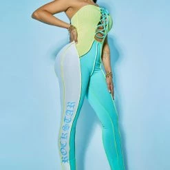 WOMENS ROMPERS & JUMPSUITS KENDALL LACE UP JUMPSUIT-YELLOW/MULTI