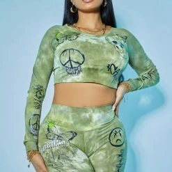 WOMENS ACTIVE SHORT SETS PHOEBE TIE DYE BIKE SHORT SET-GREEN