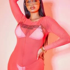 Brand new ❤️ WOMENS 👗 DRESSES EMBER MESH MINI 👗 DRESS-CORAL Best Seller 🔥 12 WOMENS DRESSES EMBER MESH MINI DRESS-CORAL Best Seller