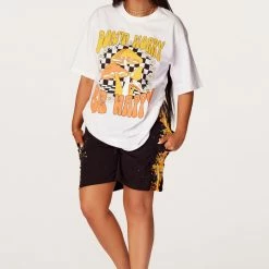 WOMENS SHORT SETS Don't Worry Be Happy Black/White Short Set