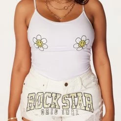 WOMENS TOPS Crazy Daisy White Tank Top
