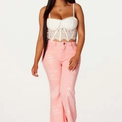 WOMENS JEANS Bankroll Pink Washed Flare Jean