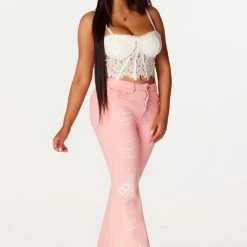 WOMENS JEANS Bankroll Pink Washed Flare Jean