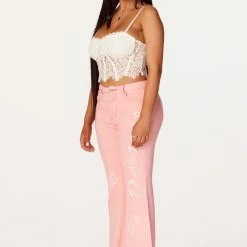 WOMENS JEANS Bankroll Pink Washed Flare Jean