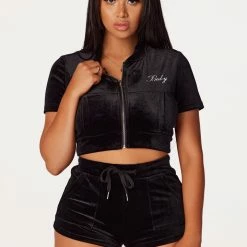 WOMENS SHORT SETS First Base Black Velvet Short Set