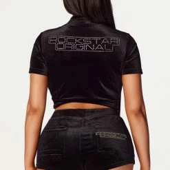 WOMENS SHORT SETS First Base Black Velvet Short Set