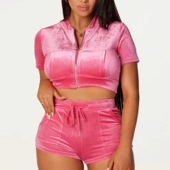 WOMENS SHORT SETS First Base Fuchsia Velvet Short Set