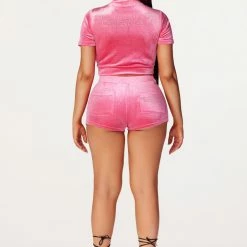 WOMENS SHORT SETS First Base Fuchsia Velvet Short Set