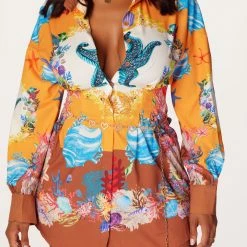 WOMENS DRESSES OCEAN MINI DRESS-ORANGE