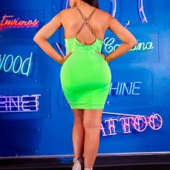 Flash Sale 🔔 WOMENS 👗 DRESSES AMARIS CHAIN STRAP MINI 👗 DRESS-NEON GREEN Best Seller 🔥 9 WOMENS DRESSES AMARIS CHAIN STRAP MINI DRESS-NEON GREEN Best Seller