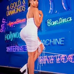 WOMENS DRESSES ZELDA RUCHED MINI DRESS-WHITE