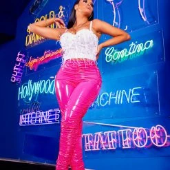 WOMENS PANTS KIMMY LATEX RUCHED PANT-FUCHSIA Best Seller