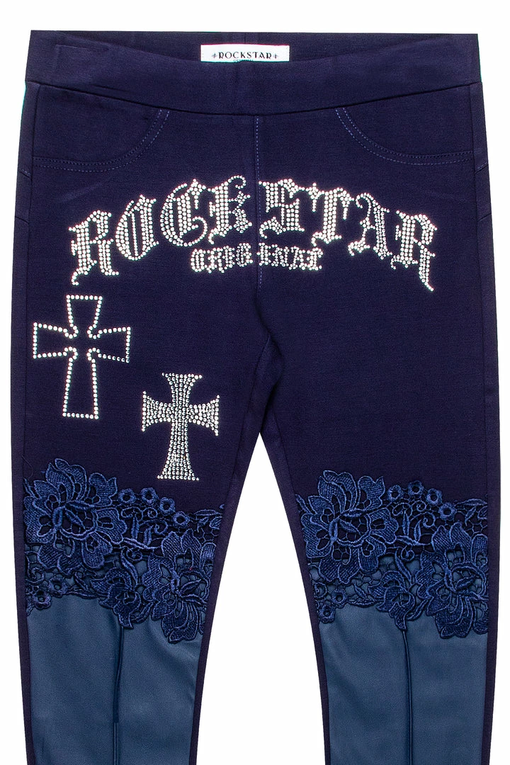 Best Pirce ❤️ WOMENS PANTS RUBI LEATHER & LACE LEGGING-BLUE Best Seller ❤️ 2 WOMENS PANTS RUBI LEATHER & LACE LEGGING-BLUE Best Seller