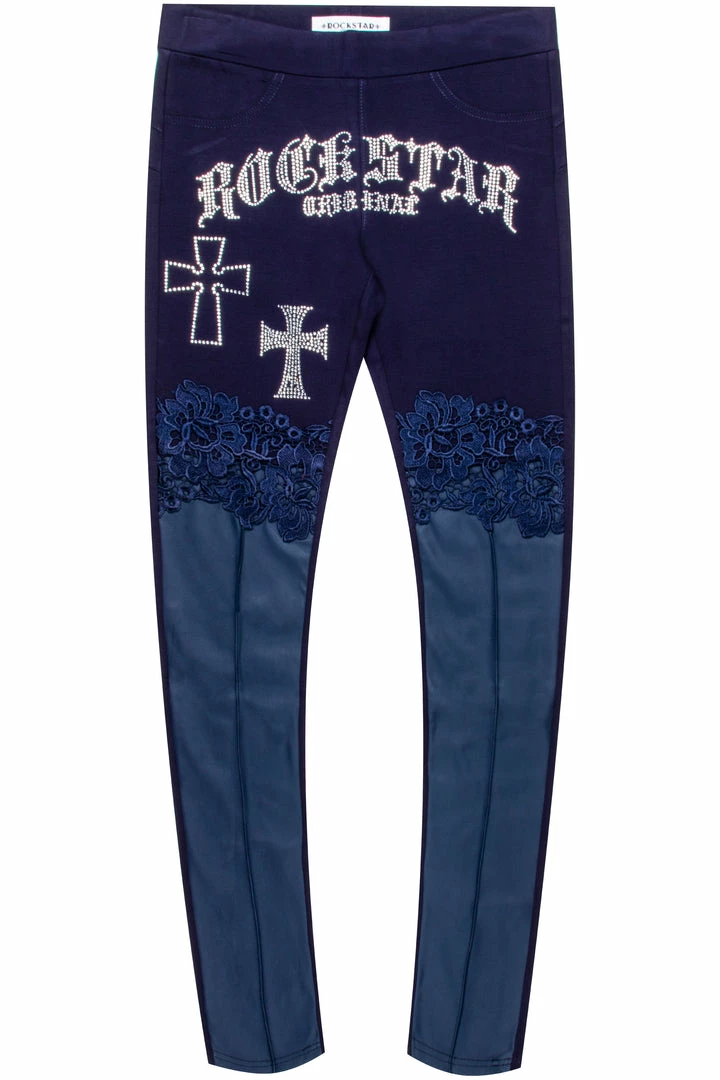 Best Pirce ❤️ WOMENS PANTS RUBI LEATHER & LACE LEGGING-BLUE Best Seller ❤️ 1 WOMENS PANTS RUBI LEATHER & LACE LEGGING-BLUE Best Seller