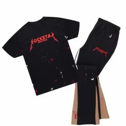 Hot Sale ❤️ MENS TRACK SETS SCOTTIE T-SHIRT/FLARE PANT SET-BLACK/RED ⭐ 13 MENS TRACK SETS SCOTTIE T-SHIRT/FLARE PANT SET-BLACK/RED